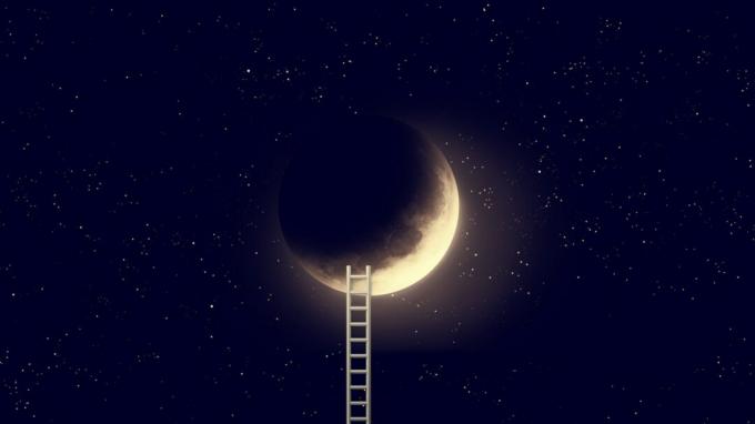 Νυχτερινό ουρανό με φεγγάρι και σκάλα βημάτων. Στοιχεία αυτής της εικόνας που παρέχονται από τη NASA